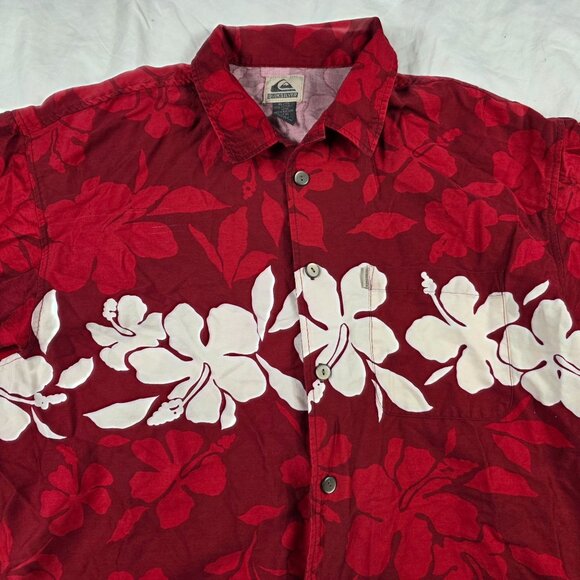 Quiksilver Hawaiian Floral Mens Size XL Red White Short Sleeve Button Up Shirt - Picture 3 of 9